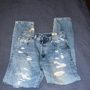 Levi's 501 Women's High Rise Distressed Blue Jeans